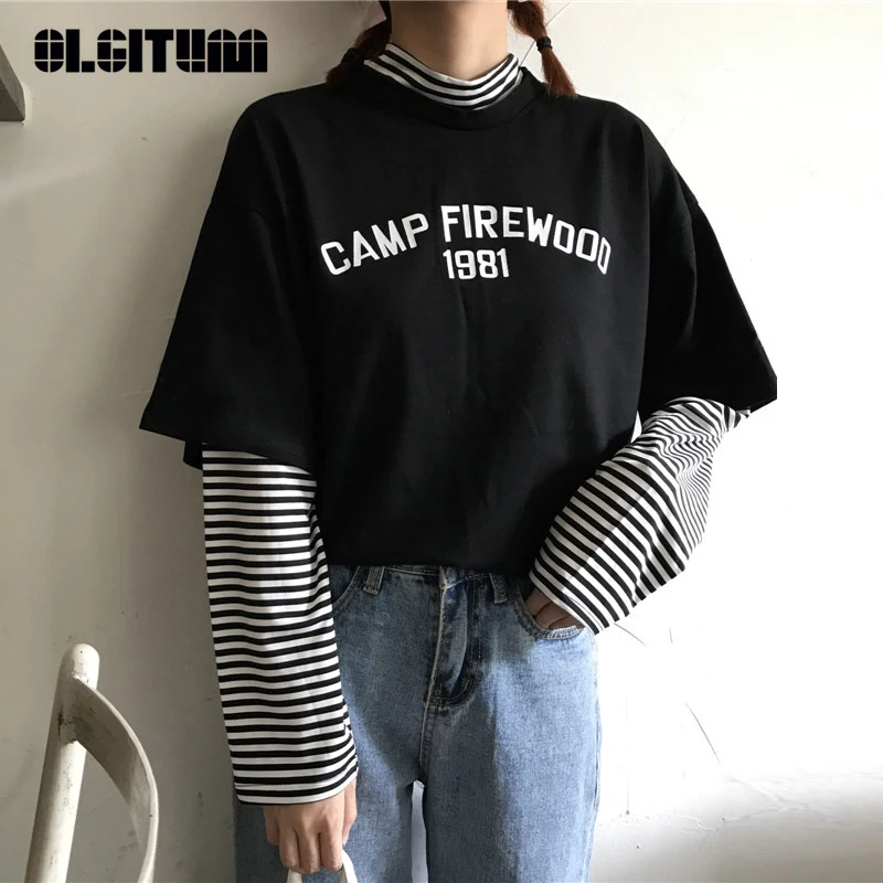 Женская футболка с длинными рукавами полосатая водолазка в Корейском стиле