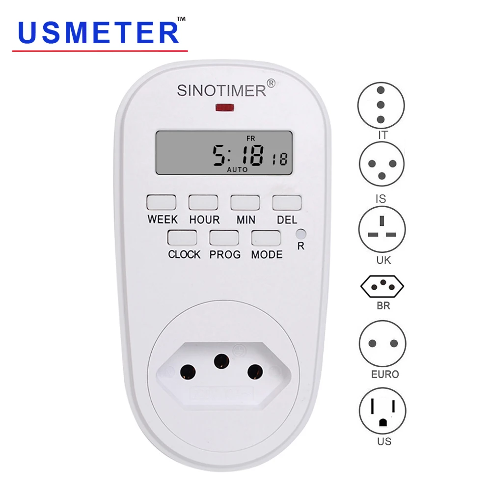 220 V 110 V AC BR EU UK US IL IT Plug цифровой Еженедельный Программируемый Электрический настенный разъем питания таймер переключатель