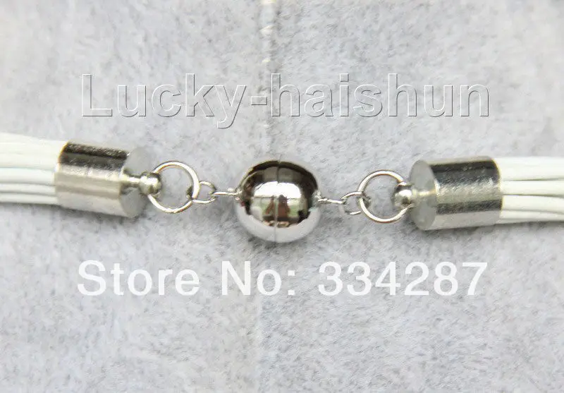 

12mm 15row pink purple pearls white leather necklace