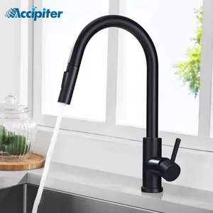 black kitchen faucet pull out sink tap single handle single hole hot cold water mixer faucets 360 degree rotation two function free global shipping
