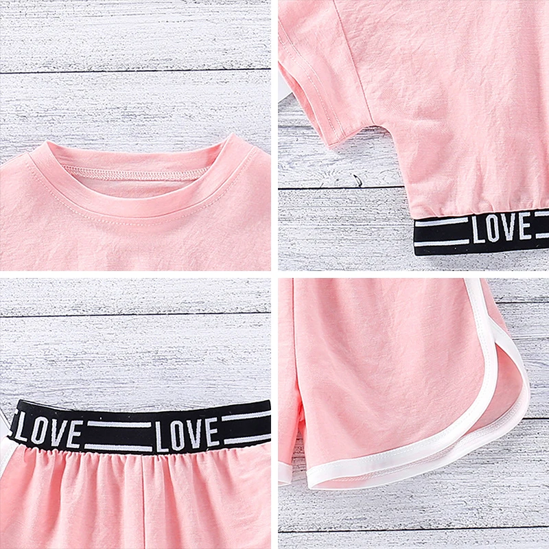 

Girls Clothes Set 2021 New Summer Short-sleeve Letter Printed Short T-shirt + Shorts 2Pcs Suit Casual Sport Kids Clothes 2-6T