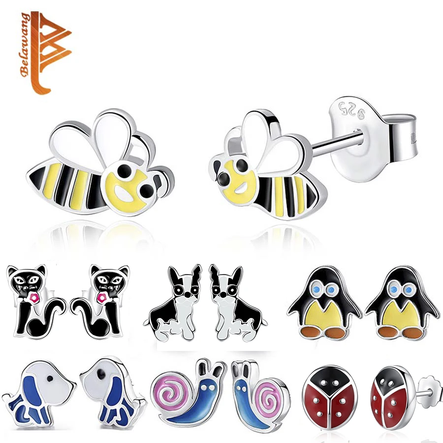 BELAWANG 100% 925 стерлингового серебра серьги со шпилькой для детей девушка медоносной
