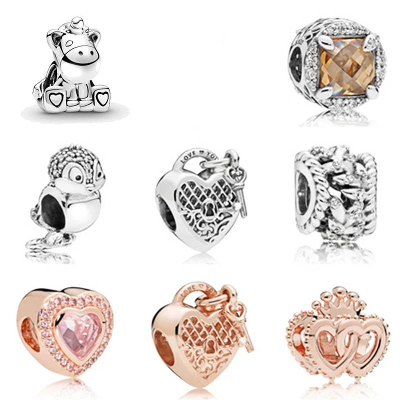 

100% 925 sterling silver pan parachute cricket bird charm lock charm rose interlocking crown heart charm heart bead