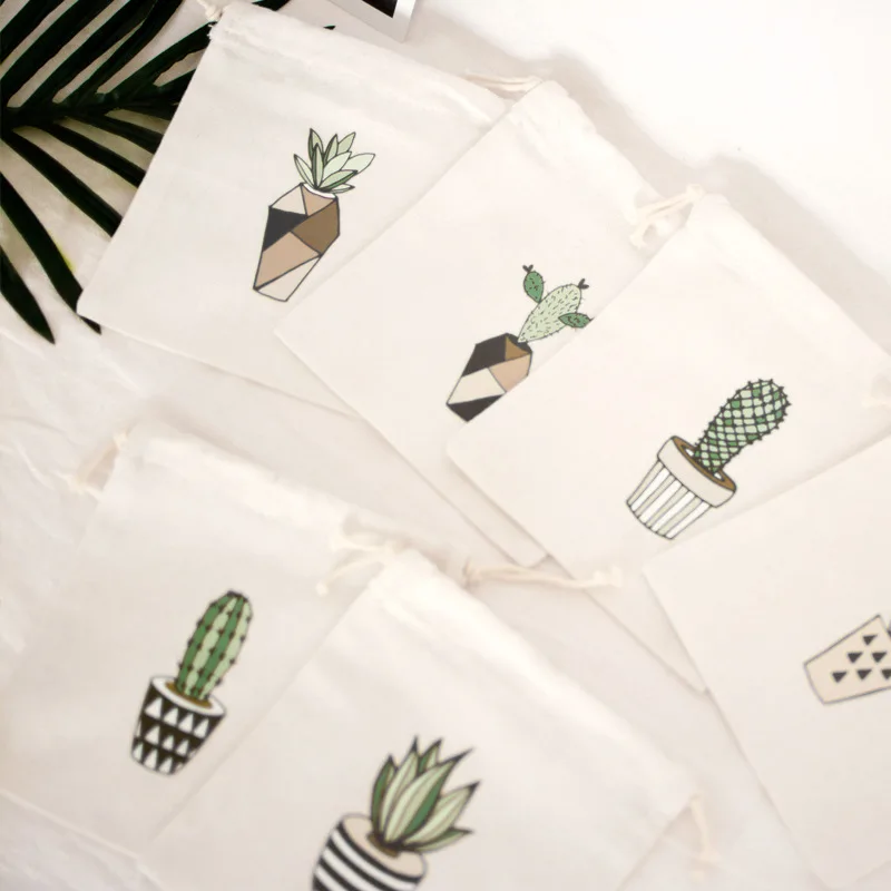 Кактус напечатанный букет во рту хлопковые на шнурке для хранения из