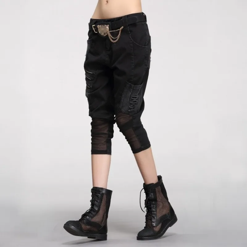 Женские штаны в стиле хип-хоп новинка весна-лето с дырками на молнии узкие до