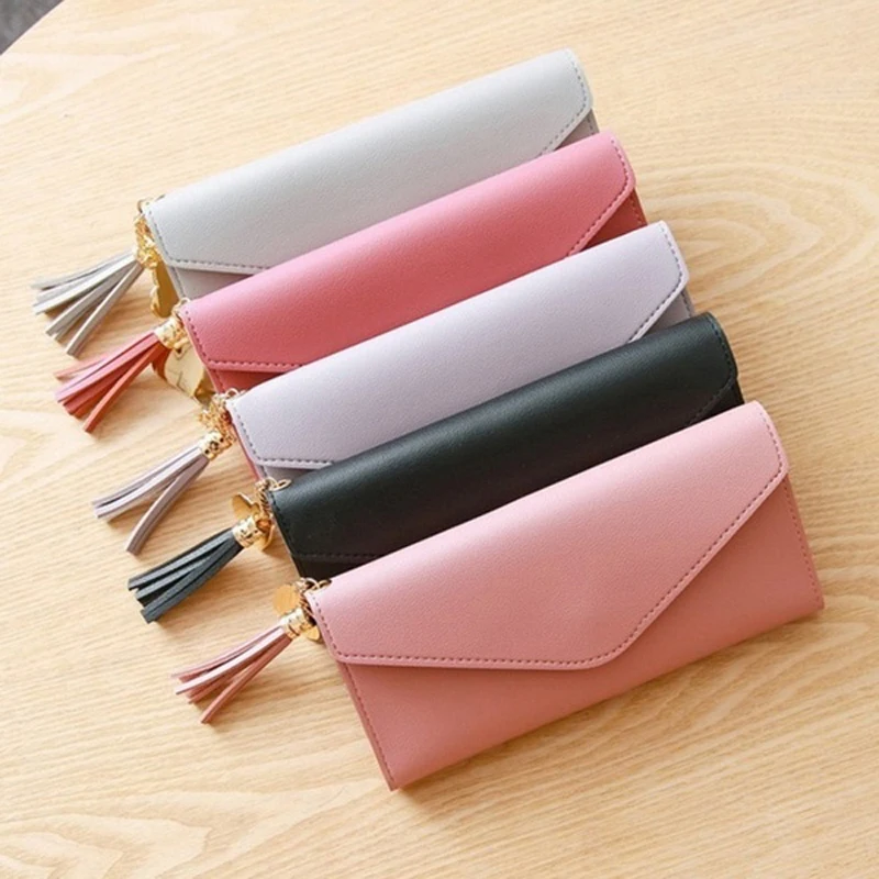 

Women Long Wallet With Tassel Quality Leather Cluths Multi-function Ladies' Card Holder Female Coin Purse Wallet