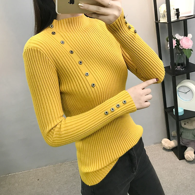 Thick Core-Spun Yarn Sweater Autumn And Winter New Style Half-Turtle-Neck Pullover Slim Fit Slimming Long-Sleeve Knit Base Shirt | Женская
