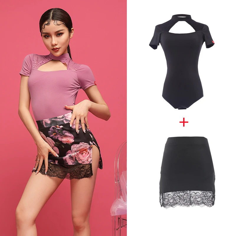 

Latin Dance Dress for Women Sexy Slit Lace Skirt Halter Bodysuit Ballroom Dance Costume for Girls Samba Dance Competition XS2002
