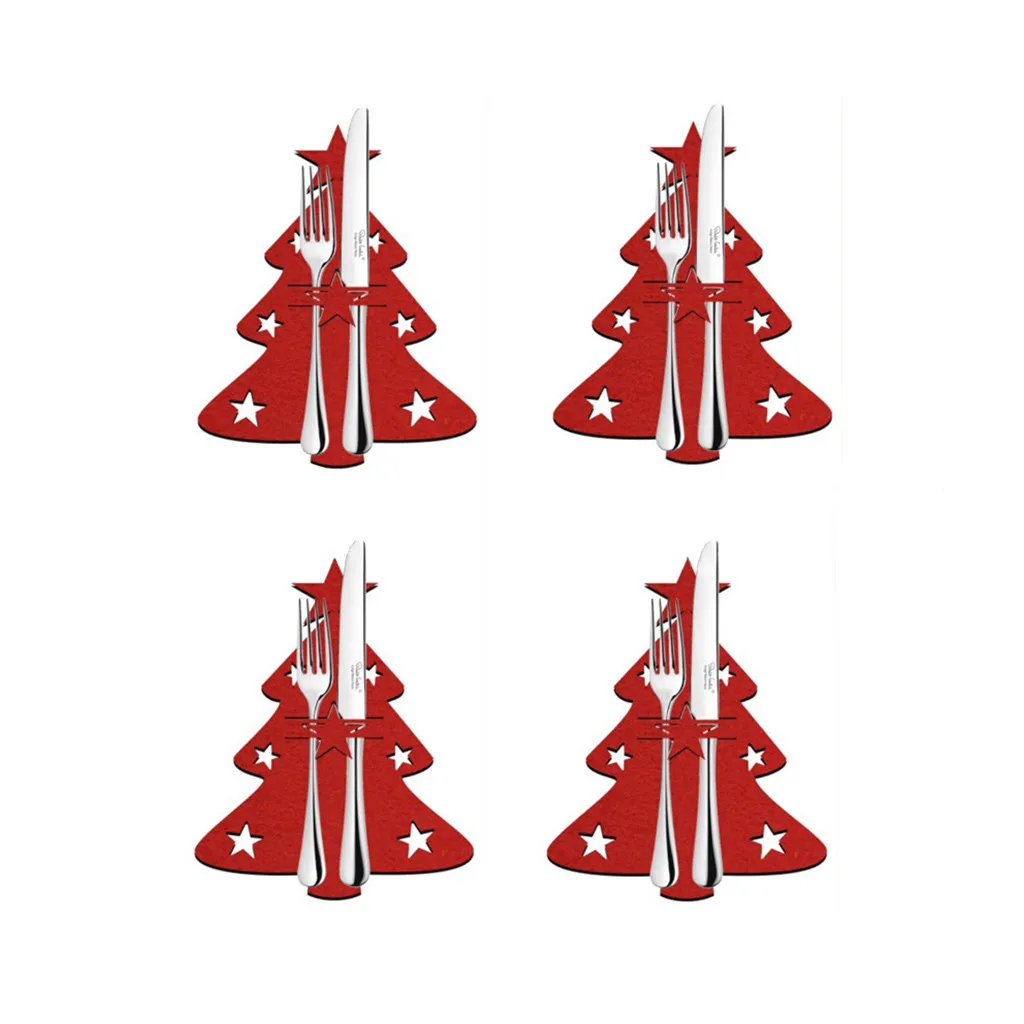 

4pcs New Christmas Tree Cutlery Knife And Fork Table Cover Decoration Decorative Knife Christmas Cutlery Decoration Bag