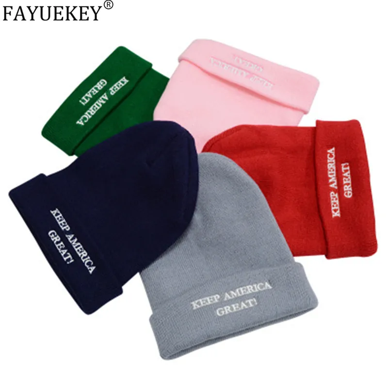 Оптовая продажа шапки Дональд Трамп Повседневные вязаные зимние с вышивкой в