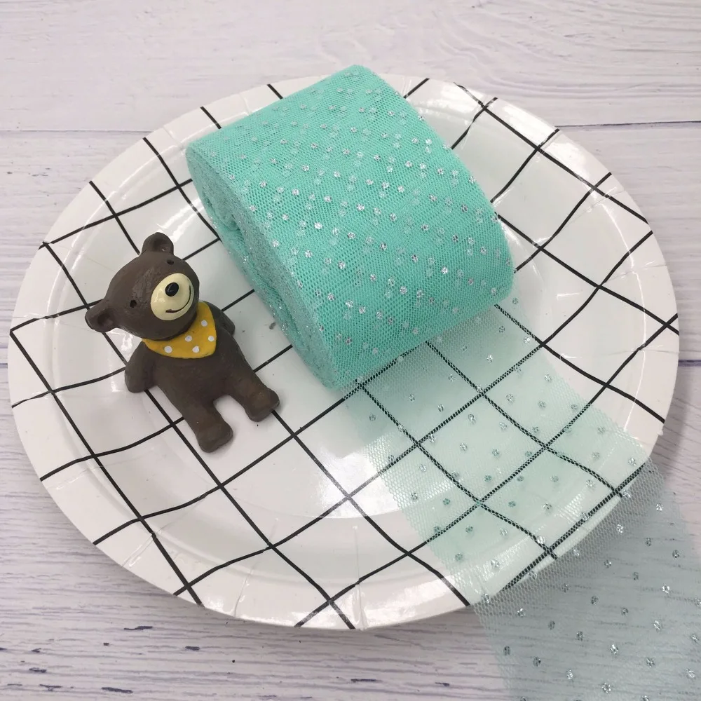 Тюлевая лента с блестками в горошек 6 см 23 м|Ленты для шитья| |