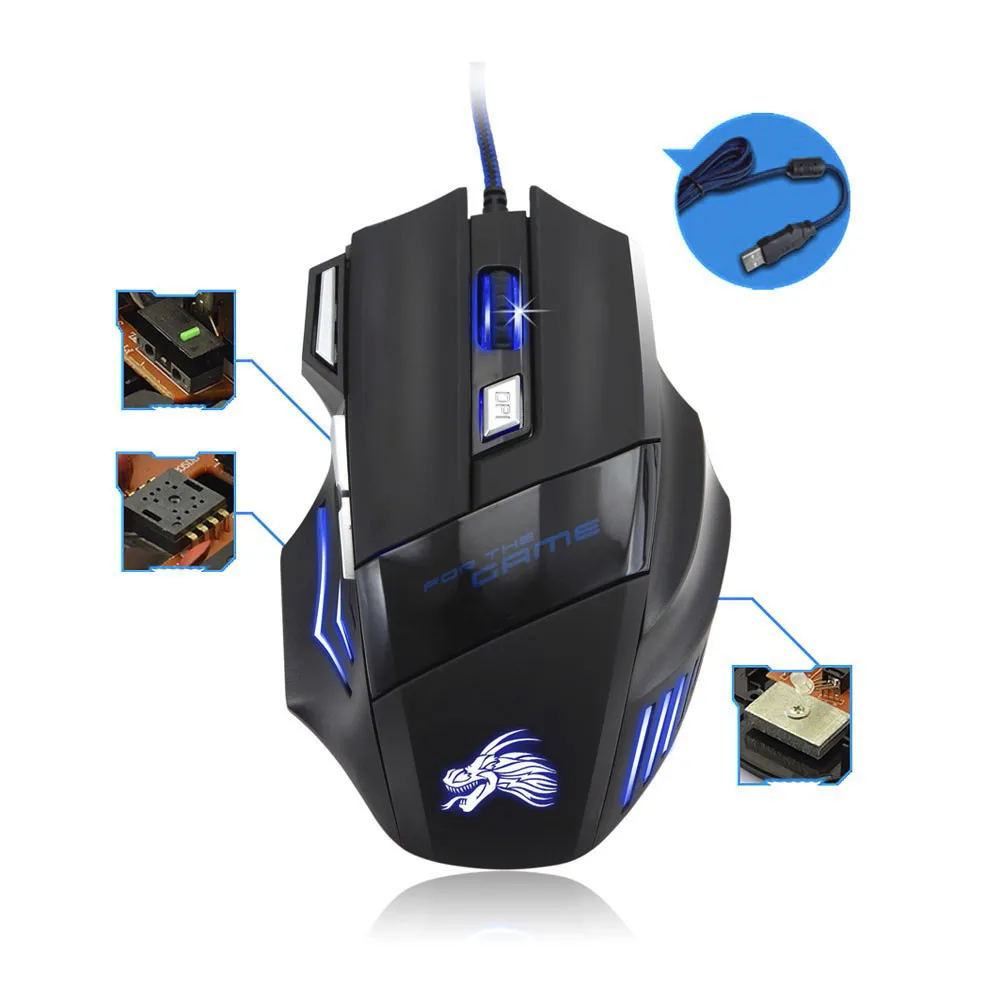 

Wired Mouse LED Colorful Light Mouse Ergonomically 7 Buttons 5500DPI USB Rechargeable Professional Gaming Mice For PC Laptop