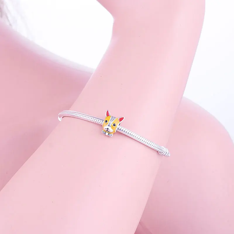 Бусина из серебра 925 пробы с черной эмалью для французского бульдога