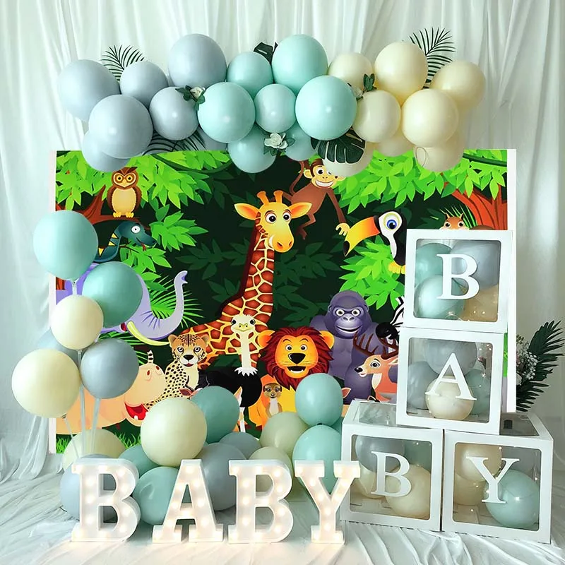 Джунгли Лес дикая сафари животные фон детский душ первый день рождения фотография Фон баннер декоративные материалы