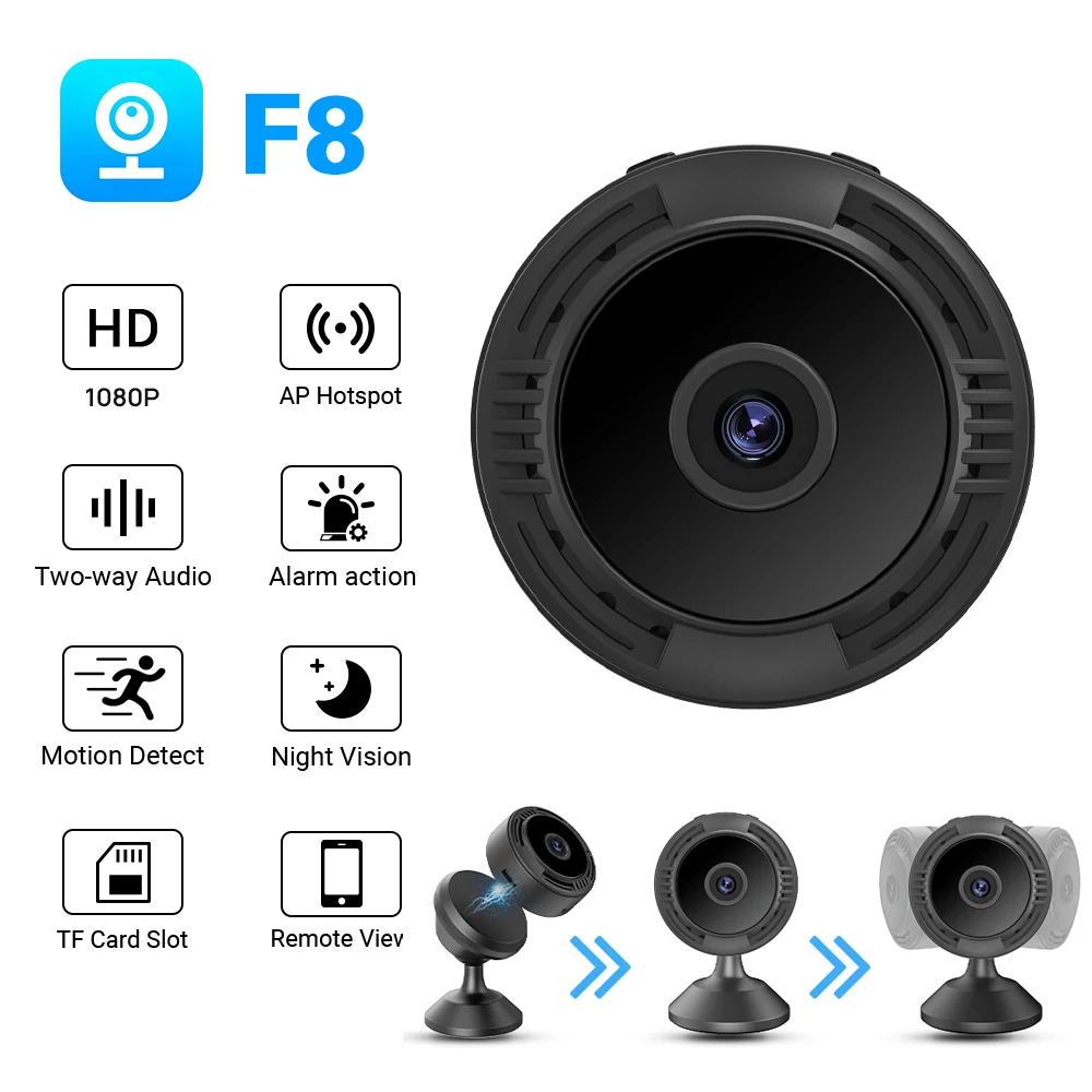 

Mini Wifi IP Camera HD 1080P Wireless Indoor Camera Nightvision Two Way Audio Motion Detection Baby Monitor F8 Camera