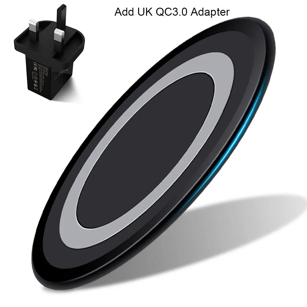 Add UK QC3.0 Adapter Водонепроницаемый ультра тонкий Silm беспроводной зарядное устройство 10 Вт для huawei Xiaomi Mi 9 samsung Galaxy S9 iPhone XR X XS QI Беспроводная зарядка - Цвет: Add UK QC3.0 Adapter
