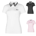 Новинка 2021, летняя женская футболка для гольфа, Спортивная быстросохнущая впитывающая пот эластичная облегающая футболка с коротким рукавом