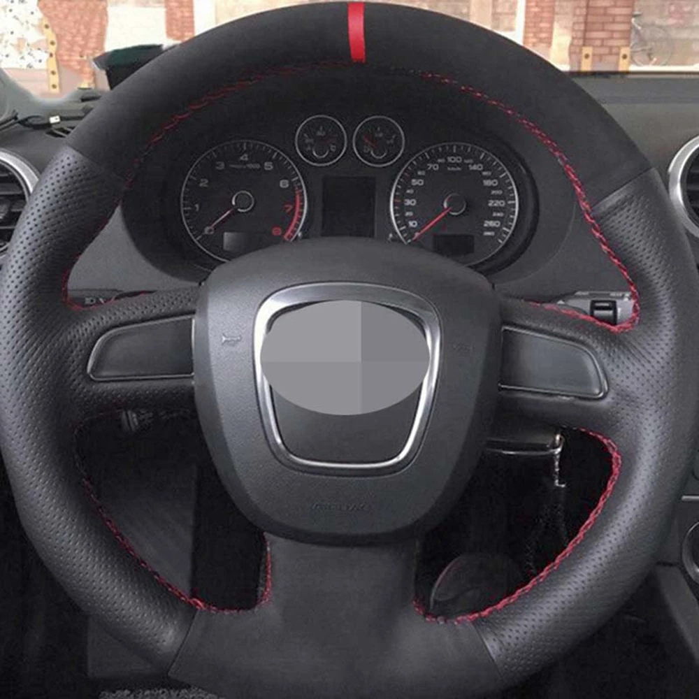 diy black genuine leather suede car steering wheel cover for audi a5 2008 2010 a3 8p 2008 2013 a6 c6 a4 b8 2008 2010 free global shipping