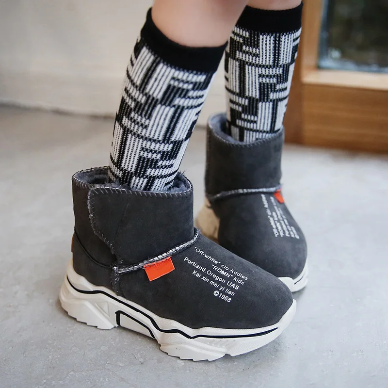 Зимние детские ботинки для девочек и мальчиков теплая плюшевая детская обувь с