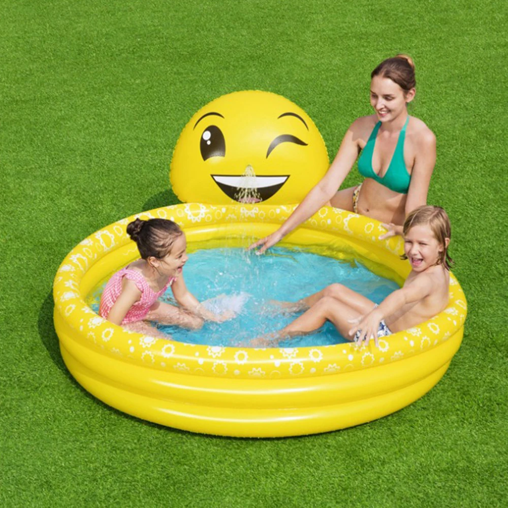 

Желтый пластиковый надувной бассейн со смайликом для детей, спринклер для сада, бассейна, детский подарок на день рождения