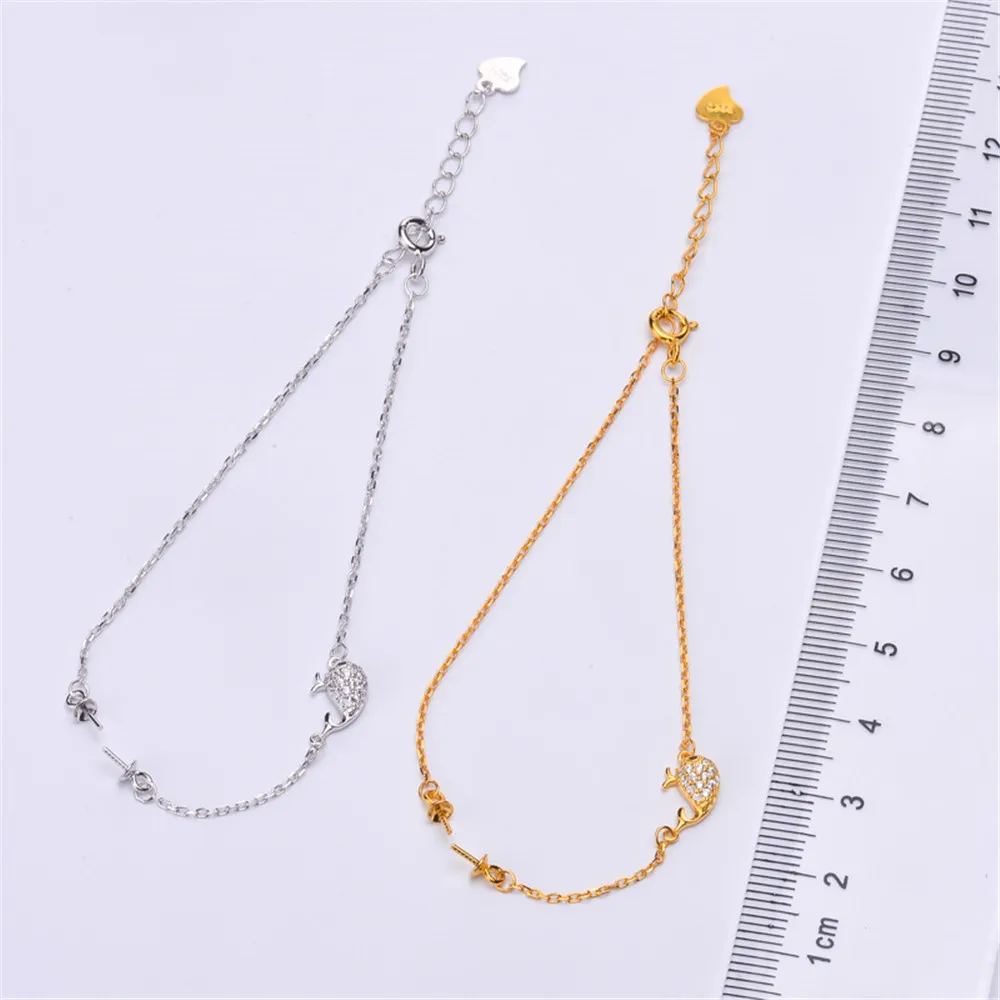 

Real S925 Sterling Silver Whales design Bracelet Chains For DIY Pearl Jewelry Findings Making Materials Handmade