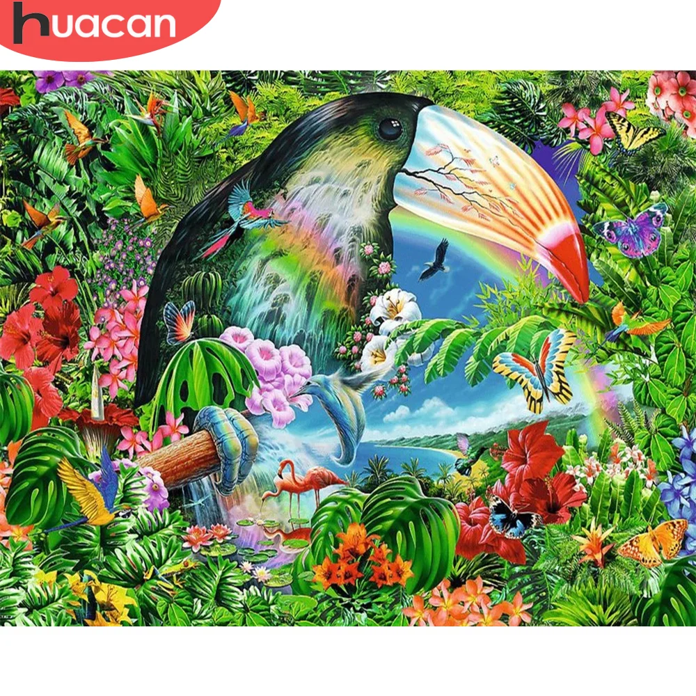 

HUACAN картина по номеру Птица Животные комплекты, украшение для дома живопись по номеру попугай рисунок на холсте Ручная роспись искусство по...