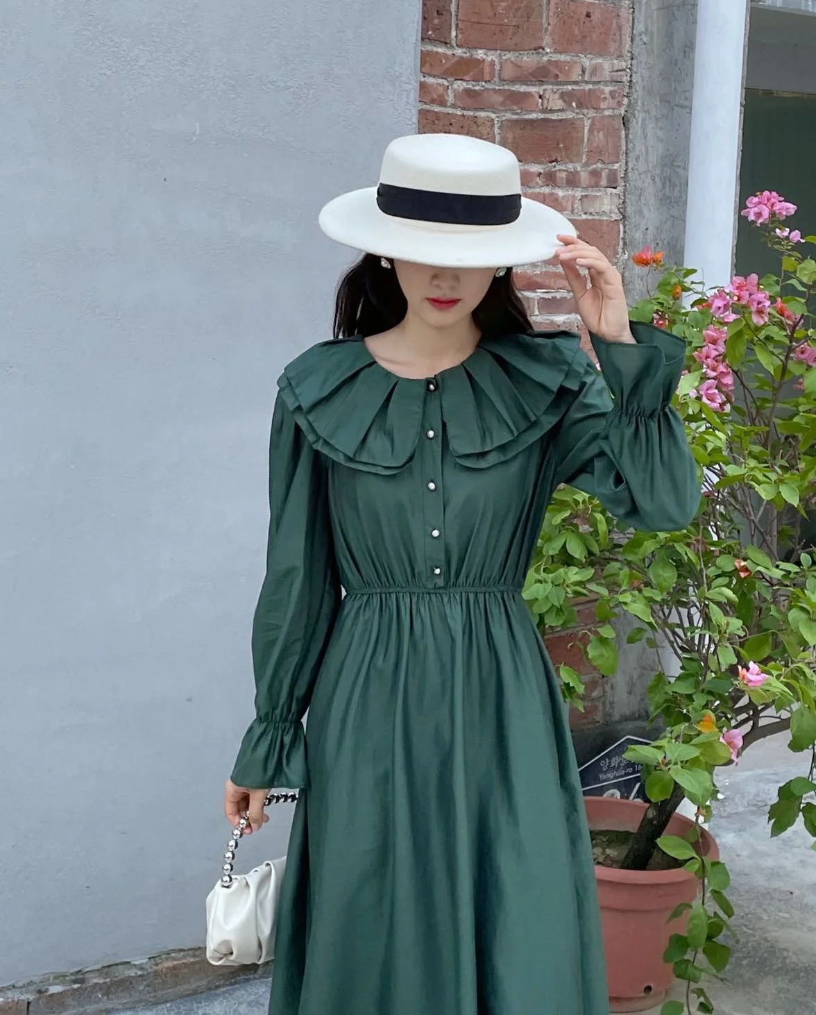 

line women's dress early autumn new doll neck chic medium length elastic waist solid dress unif cardigan fashion tops Hot Sale