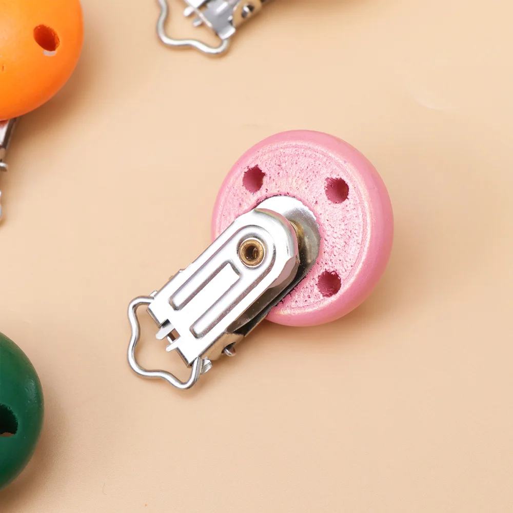 

10pcs Wooden Infant Pacifier Clip Teething Soother Clip Clip Round Shape Bright Color for Baby