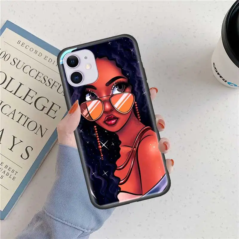 

Afro Girls Black Women Art Case For Apple iPhone 11 12 Pro Max XS X XR 7 8 6 6S Plus 5 5S SE 2020 Soft Black Bag Phone Coque Cas