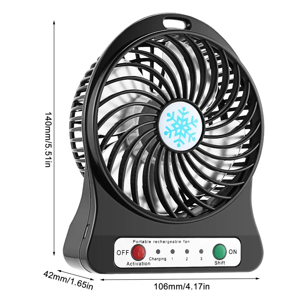 

Portable Mini LED Fan Air Cooler Battery Operated USB Charging Desktop 3 Mode Speed Regulation LED Lighting Function