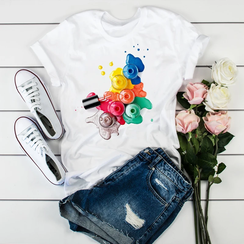 

Women 2020 3D Paint Print Color Elegant Aesthetic 90s Tshirts T Clothes Shirt Womens Ladies Graphic Female Tee T-Shirt Clothing