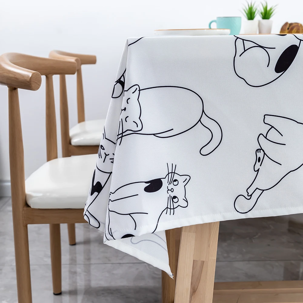 Cat themed waterproof white tablecloth2