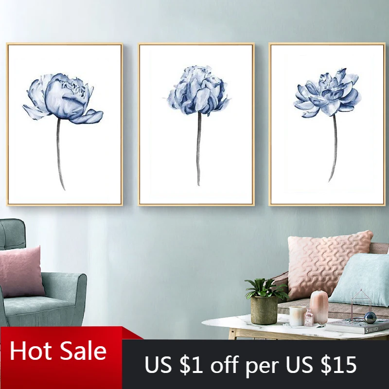 Плакаты с цветами Настенный декор для кухни Настенная картина голубыми пионами