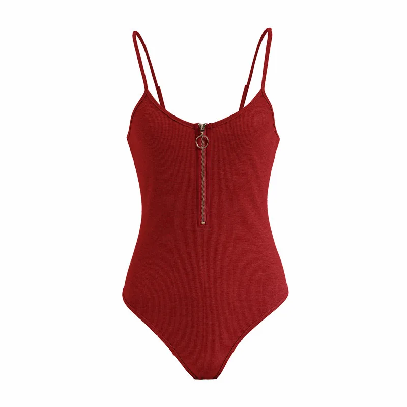 Женский Облегающий комбинезон на молнии однотонный трикотажный эластичный лето