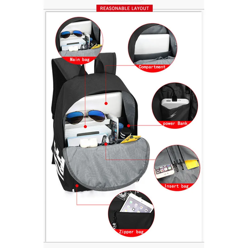 

New Cartoon Luminous Package Anti-theft USB Charging Fashion School Bags Luminous Cartoon Student Backpacks 2021