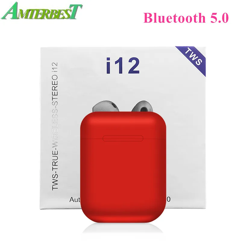 Красный AMTERBEST i12 Tws Беспроводные Bluetooth 5,0 мини наушники сенсорное управление наушники гарнитуры для Iphone Android PK i30 i60 i200 i500 - Цвет: Красный