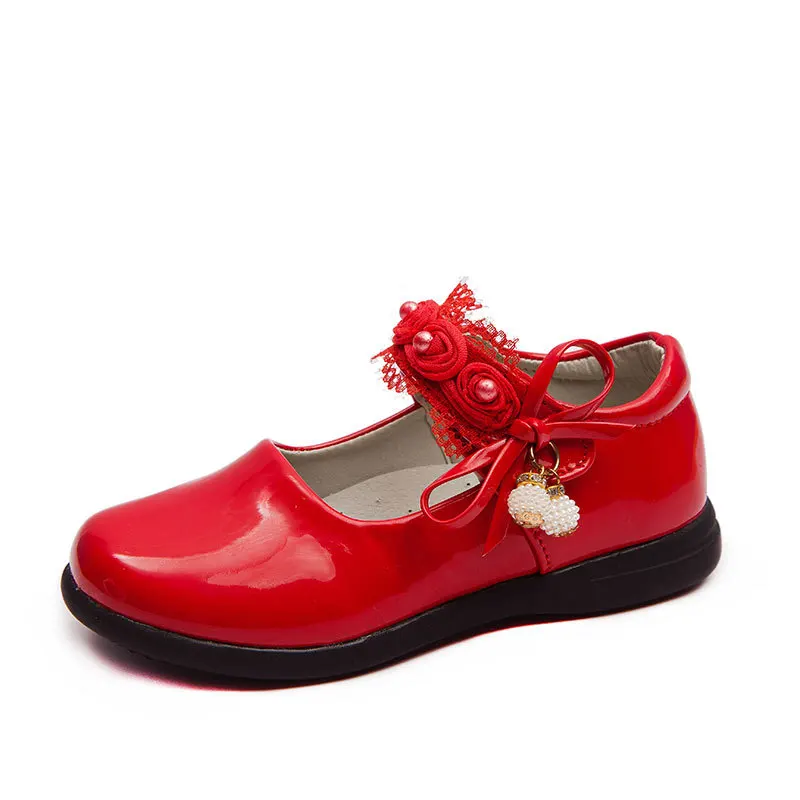 Модные кожаные туфли принцессы с бантом и цветами для маленьких девочек новые