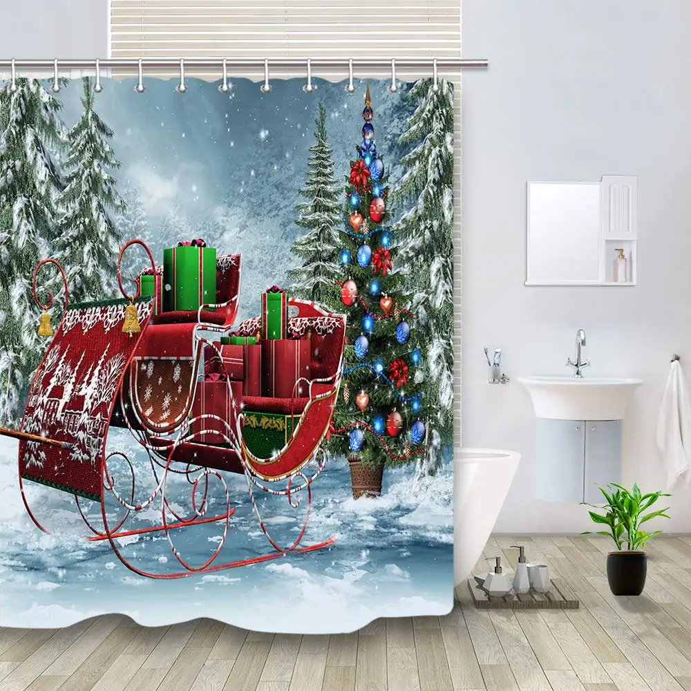 Рождественская занавеска для душа с надписью Merry Christmas автомобиль Санты на зиму