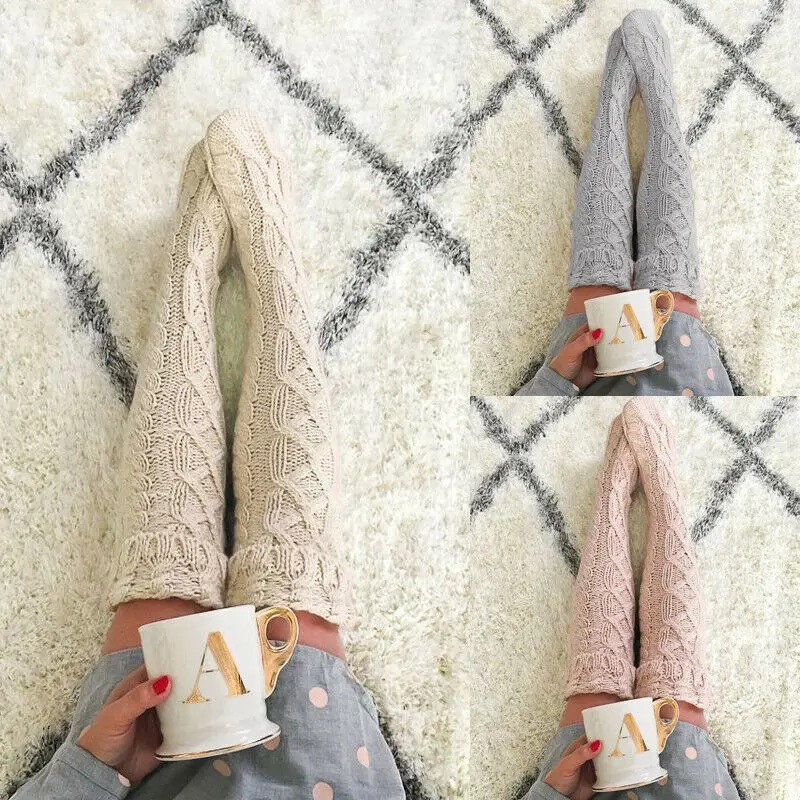 Женские вязаные Гольфы выше колена зимние теплые мягкие носки до бедра