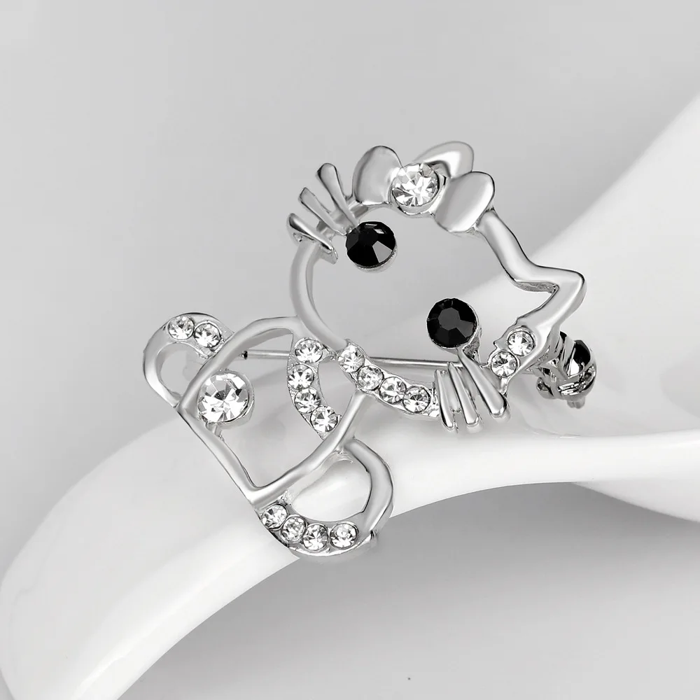 CKW Fashion Vintage brooch Golden/Silver Color Crystal Cute Cat Brooches Pins Classic Broches for women | Украшения и аксессуары