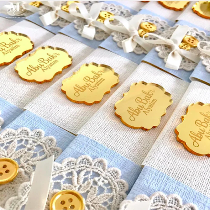 Индивидуальная золотая акриловая зеркальная этикетка надпись с именем