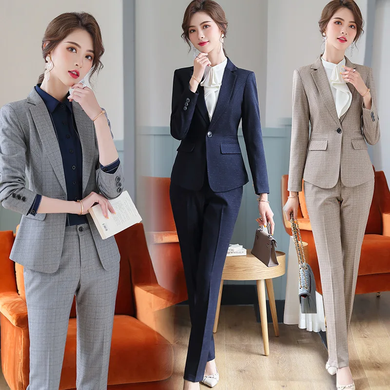 Женский деловой костюм из двух предметов элегантный пиджак и брюки в черную
