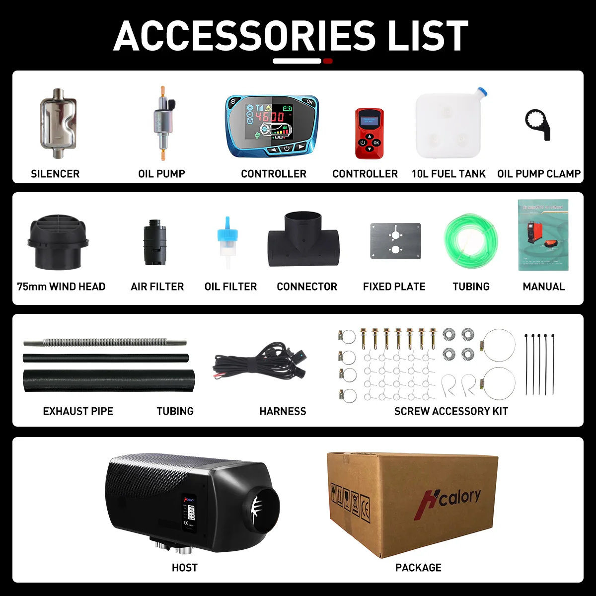 $95.16 HCalory Car Heater 12V 8KW for Webasto Diesels heater Red LCD Monitor+Silencer for RV Car Truck Motor Home Boat Motorhome