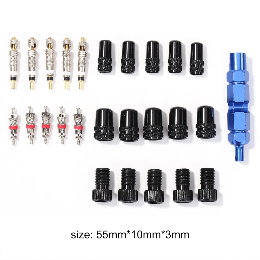 

26pcs/set Bicycle Tire Schrader Presta Durable Valve Cores+Caps+Adapters+Remover Tool Tyre Bicycle Repair Kit Accessory