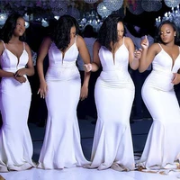 2021 white mermaid long bridesmaid dresses sexy v neck african women wedding party dress formal gown vestido de fiesta de boda
