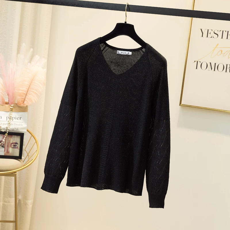 Женский Блестящий свитер с люрексом однотонный базовый пуловер оверсайз длинным