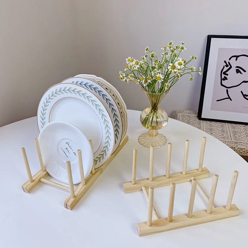 

Chinese-style Wooden Dish Rack Drain Simple Modern Storage Shelf Bookshelf Home Decoration Accessories Kitchen Utensils