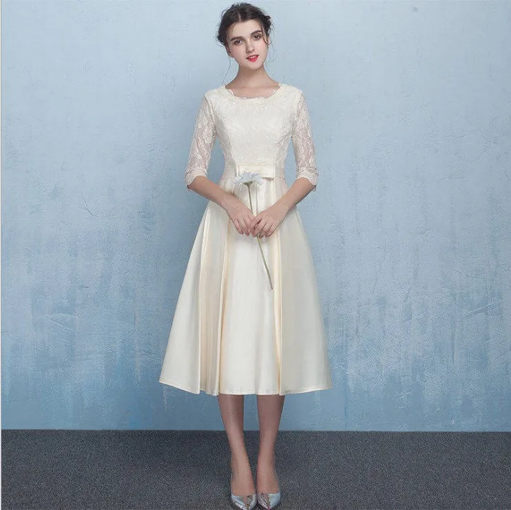 

Women's short formal prom evening dress Plus size O neck lace twill satin wedding party dress pink white bridesmaid dress