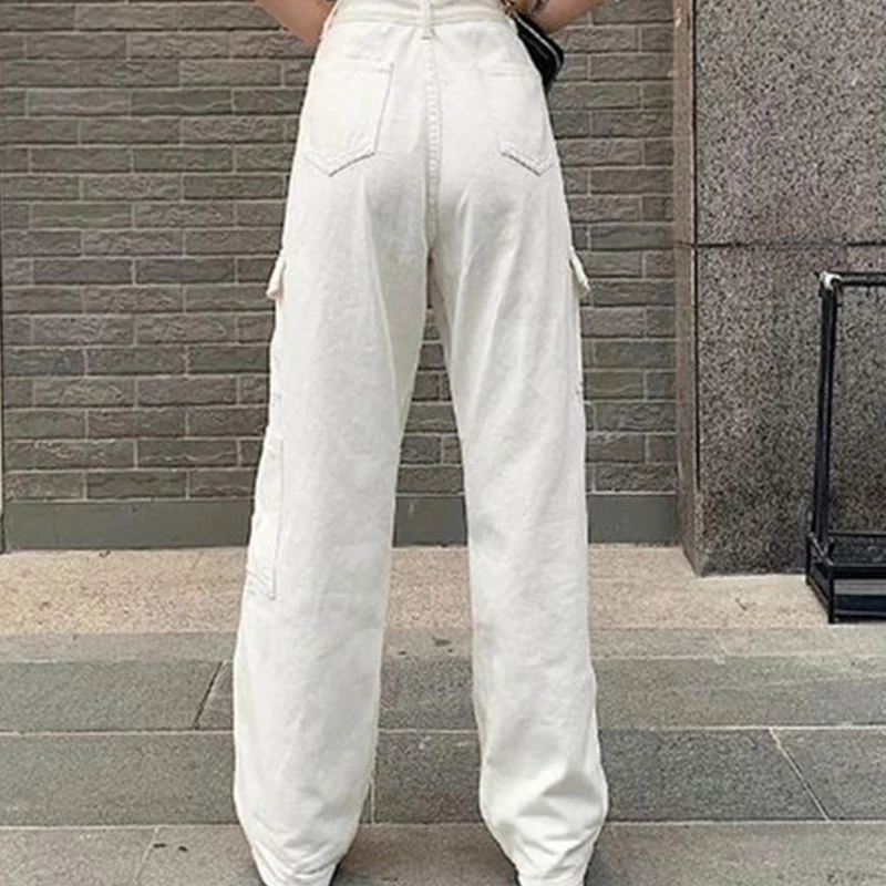 

High Waist White Streetwear Pants Straight Leg Boyfriend Woman Jeans Fashion Loose Trousers Spring and Autumn Jeansy Damskie