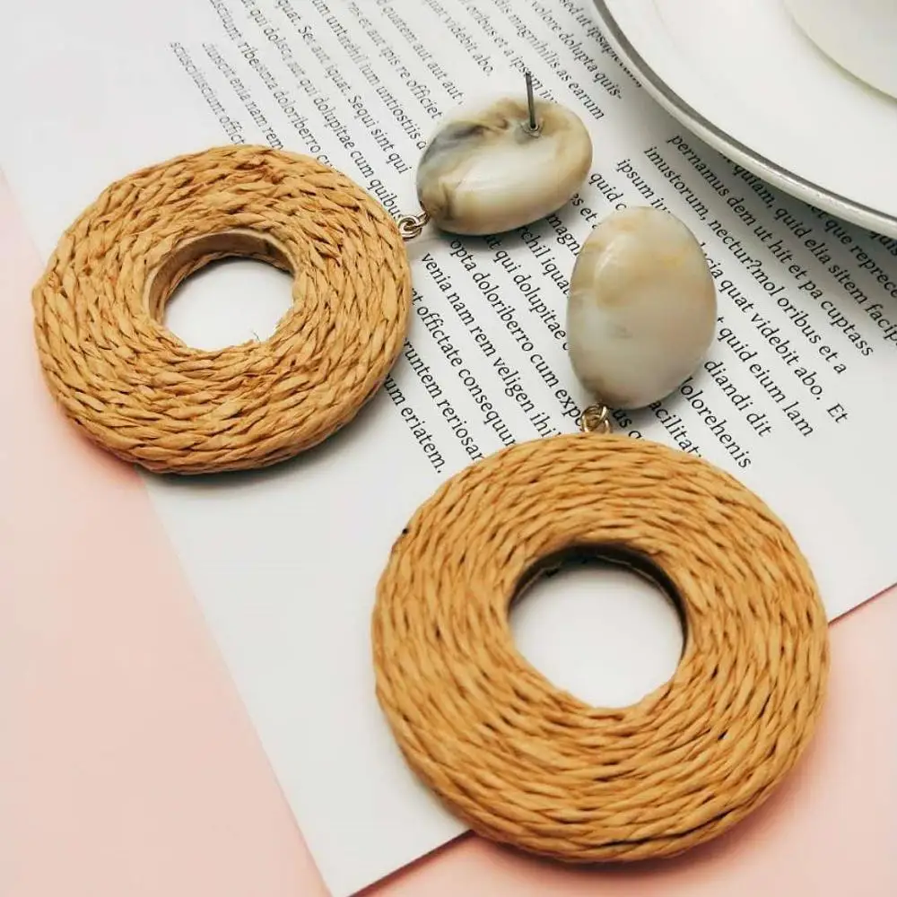 Модные женские сережки качественные плетеные вручную серьги из